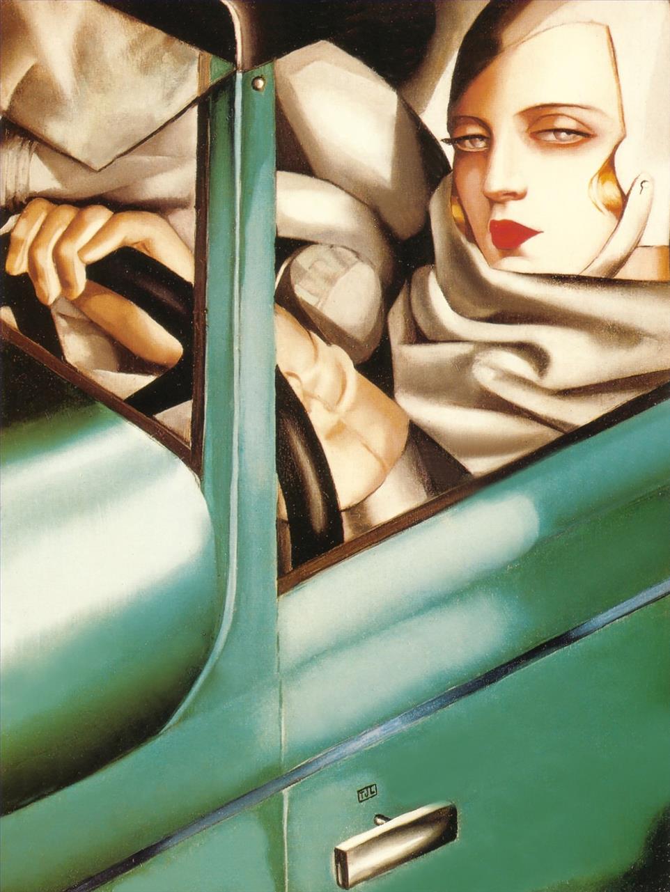 portrait dans la bugatti verte 1925 contemporain Tamara de Lempicka Peintures à l'huile
